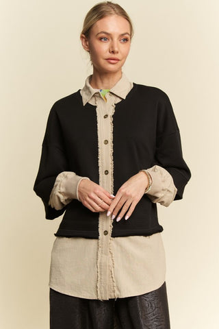 Davi & Dani Faux Layered French Terry Contrast Top - 1985 the VAULT Boutique