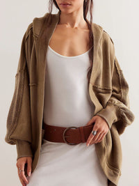 Exposed Seam Open Front Batwing Sleeve Hooded Cardigan - 1985 the VAULT Boutique