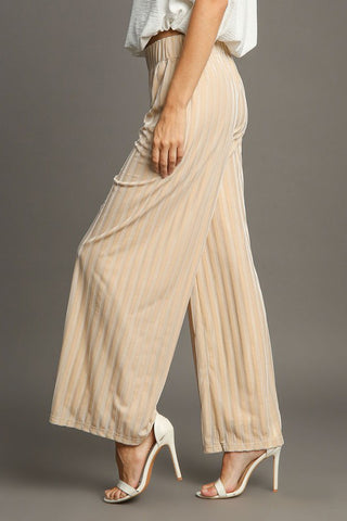 Umgee Elastic Waist Striped Wide Leg Velvet Pants - 1985 the VAULT Boutique