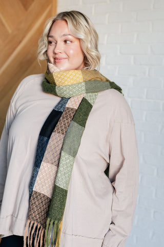 Keep Me Cozy Checkered Fringe Scarf in Woodland Shades - 1985 the VAULT Boutique