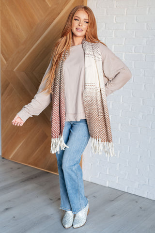 Cold Front Fringe Scarf in Coffee and Red - 1985 the VAULT Boutique