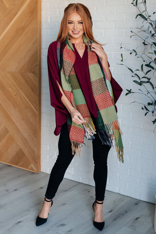 Keep Me Cozy Checkered Fringe Scarf in Berry - 1985 the VAULT Boutique