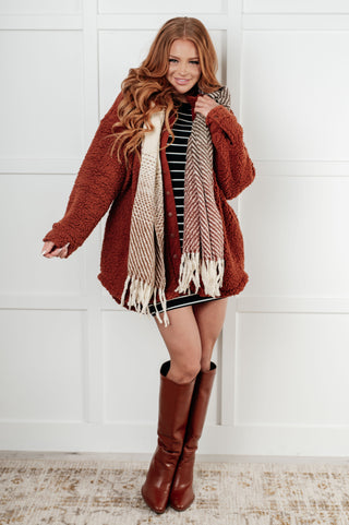 Cold Front Fringe Scarf in Coffee and Red - 1985 the VAULT Boutique