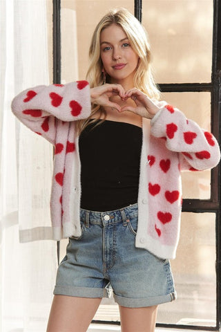 ADORA Fuzzy Heart Button Down Cardigan - 1985 the VAULT Boutique