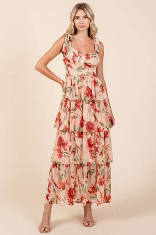 Mittoshop Layered Floral Sweetheart Neck Maxi Dress - 1985 the VAULT Boutique