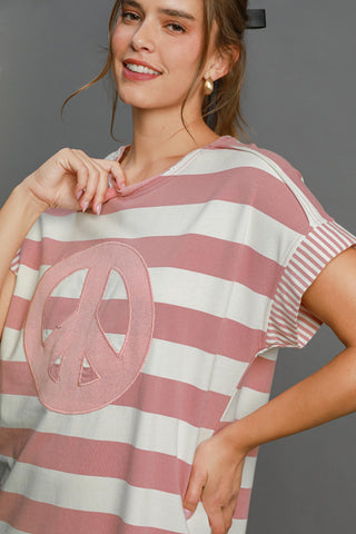 Umgee Peace Applique Striped Short Sleeve Mini Dress - 1985 the VAULT Boutique