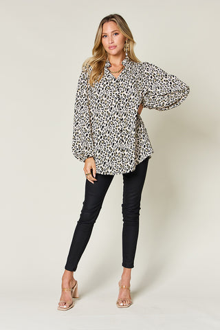 Double Take Full Size Leopard Long Sleeve Blouse - 1985 the VAULT Boutique