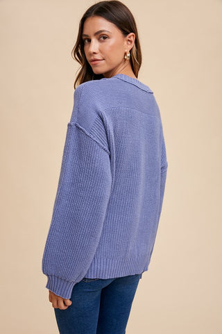 Annie Wear Half Button Ribbed Hem Sweater - 1985 the VAULT Boutique