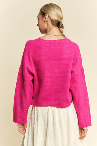 Davi & Dani Diamond Cable Pattern Drop Shoulder Sweater - 1985 the VAULT Boutique