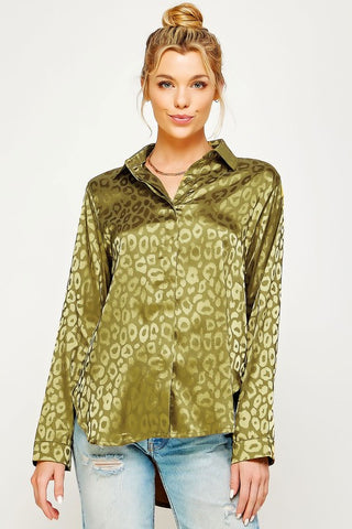 SATIN LEOPARD PRINT BUTTON DOWN TOP - 1985 the VAULT Boutique