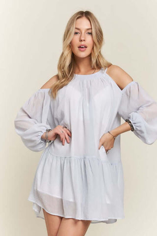 ADORA Cold Shoulder Balloon Sleeve Mini Dress - 1985 the VAULT Boutique