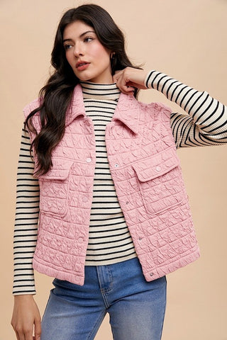 Annie Wear Texture Quilted Snap Down Vest Coat - 1985 the VAULT Boutique