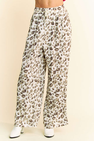 Davi & Dani Drawstring Leopard Wide Leg Pants - 1985 the VAULT Boutique