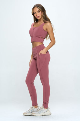 Zip Up Crop Sports Tank Top Set - 1985 the VAULT Boutique