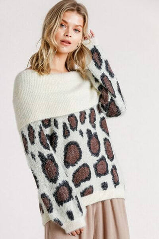 Umgee Full Size Leopard Off-Shoulder Long Sleeve Sweater Plus Size - 1985 the VAULT Boutique