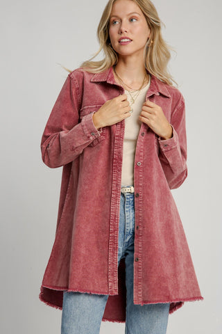 Umgee Raw Hem Button Down Denim Jacket with Chest Pockets - 1985 the VAULT Boutique