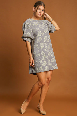 Umgee Floral Jacquard Puff Sleeve Mini Dress - 1985 the VAULT Boutique