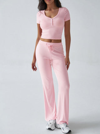 Devine Short Sleeve Top and Drawstring Pants Set - 1985 the VAULT Boutique