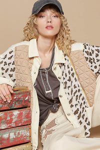 POL Leopard Exposed Seam Button Up Quilted Jacket - 1985 the VAULT Boutique