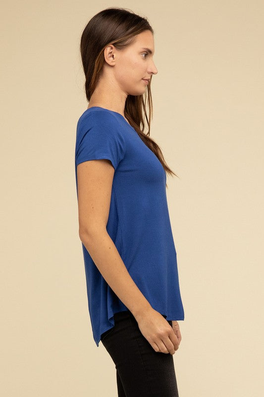 Basic Flowy Round Hem Rayon Short Sleeve Top - 1985 the VAULT Boutique