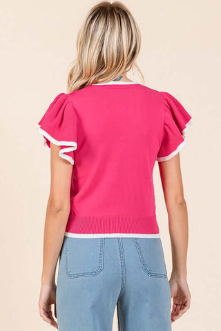 Mittoshop Contrast Trim Ruffled Cap Sleeve Knit Top - 1985 the VAULT Boutique