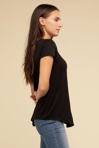 Basic Flowy Round Hem Rayon Short Sleeve Top - 1985 the VAULT Boutique