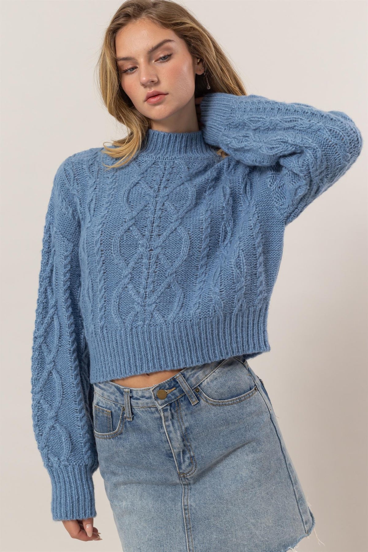 HYFVE Cable-Knit Mock Neck Dropped Shoulder Sweater - 1985 the VAULT Boutique