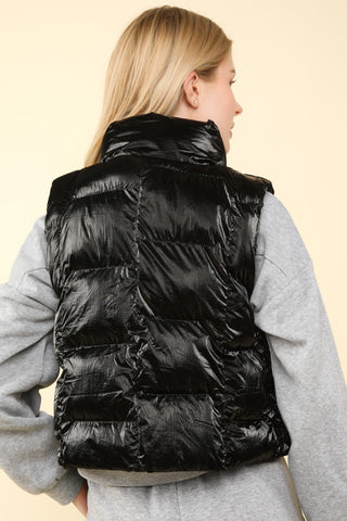 VERY J Shiny Metallic Zip Up Puffer Vest - 1985 the VAULT Boutique