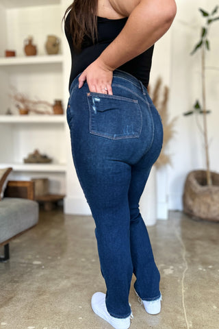 Judy Blue Full Size High Waist Rigid Magic Heavy Destroy Straight Jeans - 1985 the VAULT Boutique