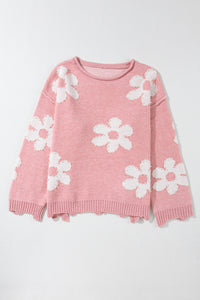 Pearl Trim Flower Round Neck Sweater - 1985 the VAULT Boutique