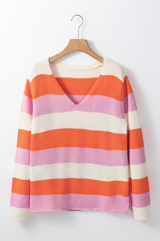 Color Block V-Neck Long Sleeve Sweater - 1985 the VAULT Boutique