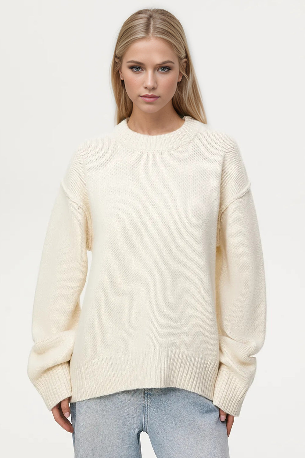 Basic Bae Round Neck Dropped Shoulder Sweater - 1985 the VAULT Boutique