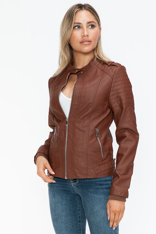 Snobbish PU Leather Biker Jacket with Side Zip Pockets - 1985 the VAULT Boutique