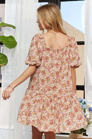 ADORA Floral Square Neck Puff Sleeve Dress - 1985 the VAULT Boutique