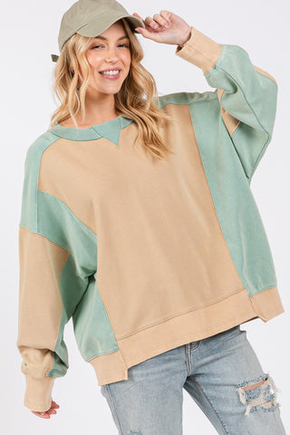 SAGE + FIG Color Block Round Neck Sweatshirt - 1985 the VAULT Boutique