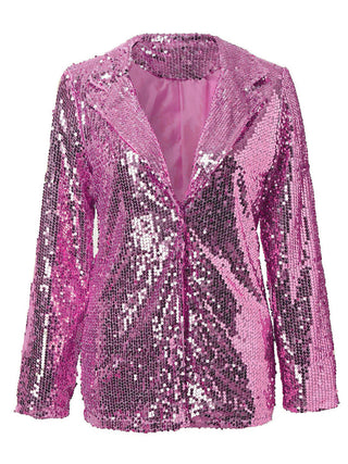 Sequin Lapel Collar Long Sleeve Blazer - 1985 the VAULT Boutique