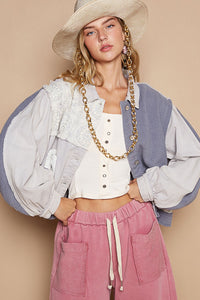 POL Crochet Patch Exposed Seam Button Up Jacket - 1985 the VAULT Boutique