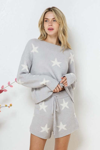 Soft Long Sleeve Star Print Top and Short Set - 1985 the VAULT Boutique