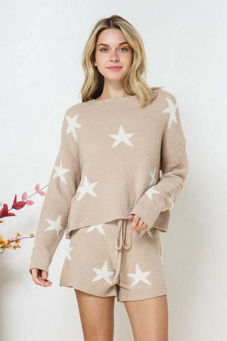 Soft Long Sleeve Star Print Top and Short Set - 1985 the VAULT Boutique