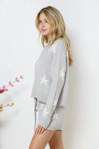 Soft Long Sleeve Star Print Top and Short Set - 1985 the VAULT Boutique