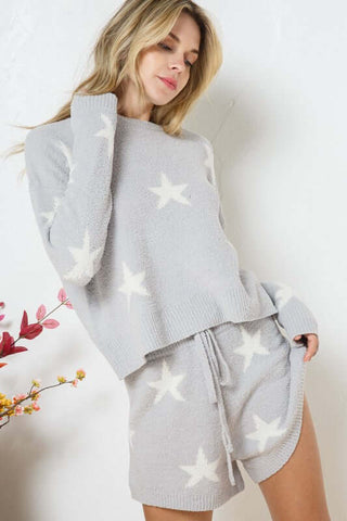 Soft Long Sleeve Star Print Top and Short Set - 1985 the VAULT Boutique