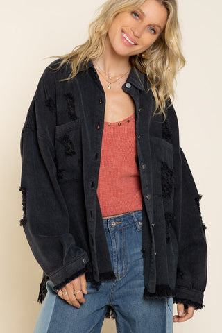 Fringe Distressed Oversized Jacket - 1985 the VAULT Boutique