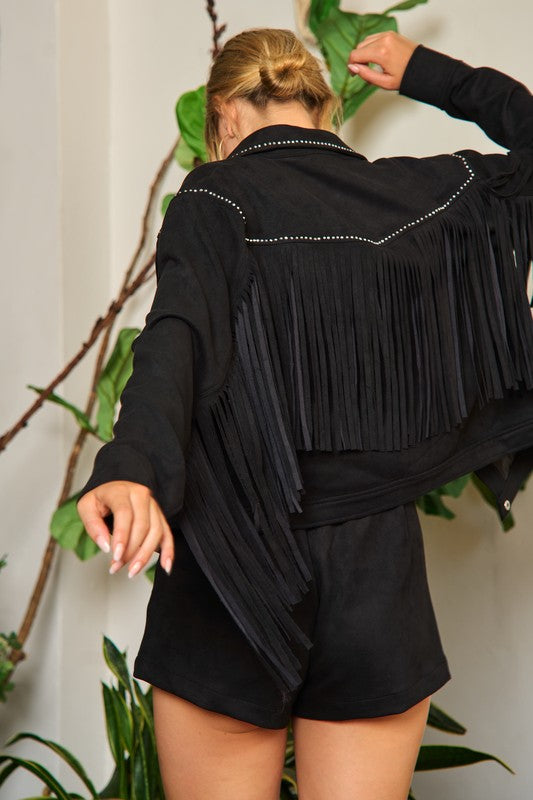 Suede Studded Fringe Jacket - 1985 the VAULT Boutique