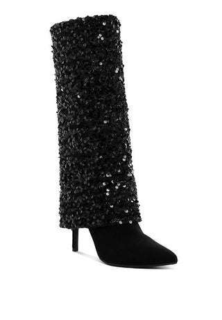 Sin City Sequinned Fold-Over Calf Boots - 1985 the VAULT Boutique