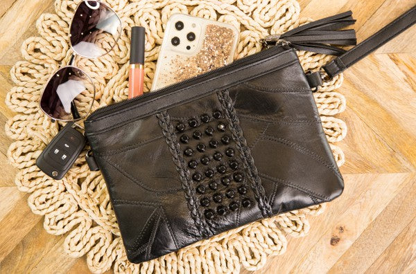 Studded Black Wristlet Clutch Handbag - 1985 the VAULT Boutique