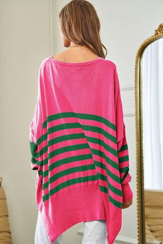 Multi Striped Elbow Patch Loose Fit Sweater Top - 1985 the VAULT Boutique