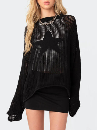 Star Round Neck Long Sleeve Knit Top - 1985 the VAULT Boutique