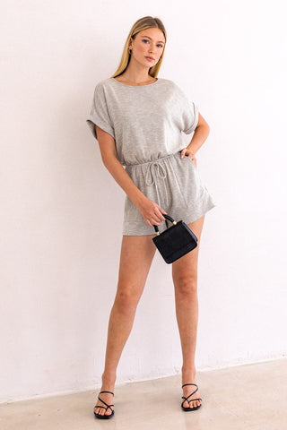 Short Roll-Up Sleeve Elastic Waist Romper - 1985 the VAULT Boutique