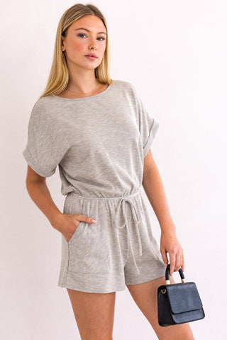 Short Roll-Up Sleeve Elastic Waist Romper - 1985 the VAULT Boutique