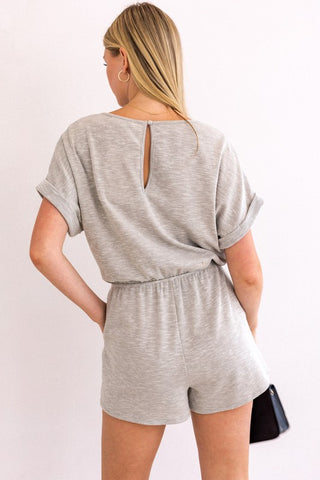 Short Roll-Up Sleeve Elastic Waist Romper - 1985 the VAULT Boutique